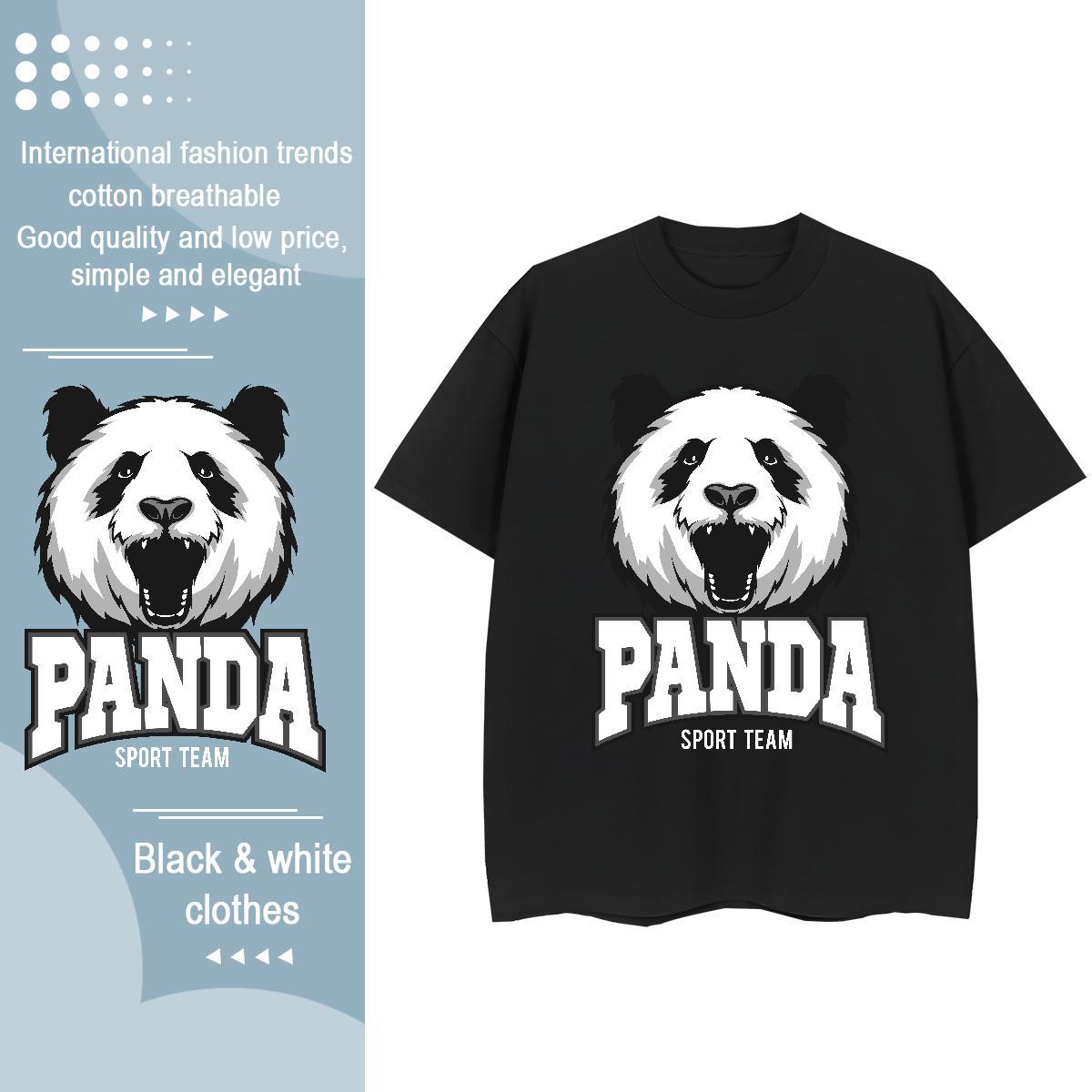 Classic T-Shirts for Men panda Short Sleeve Soft Spring Summer Asian Size 230g Cotton Men Tops Tees 2024 New Clothings