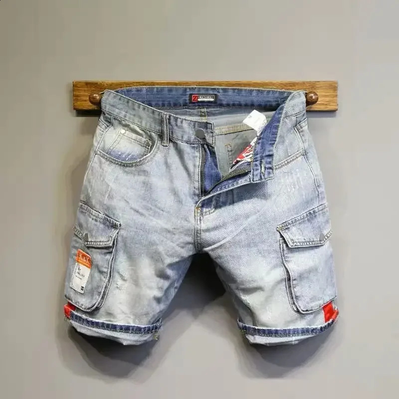 Mens denim shorts camouflage graphic trend mens XL patchwork original summer Korean fashion Jorts 240819