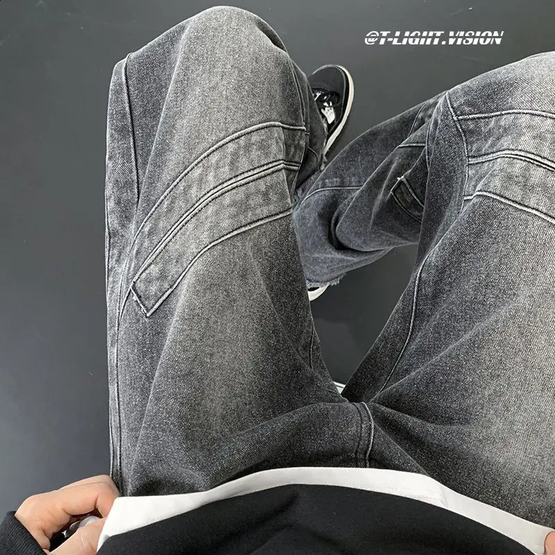 American hip-hop men and women trendy washed straight leg jeans couple street retro micro trumpet personalized casual pants y2k 240819