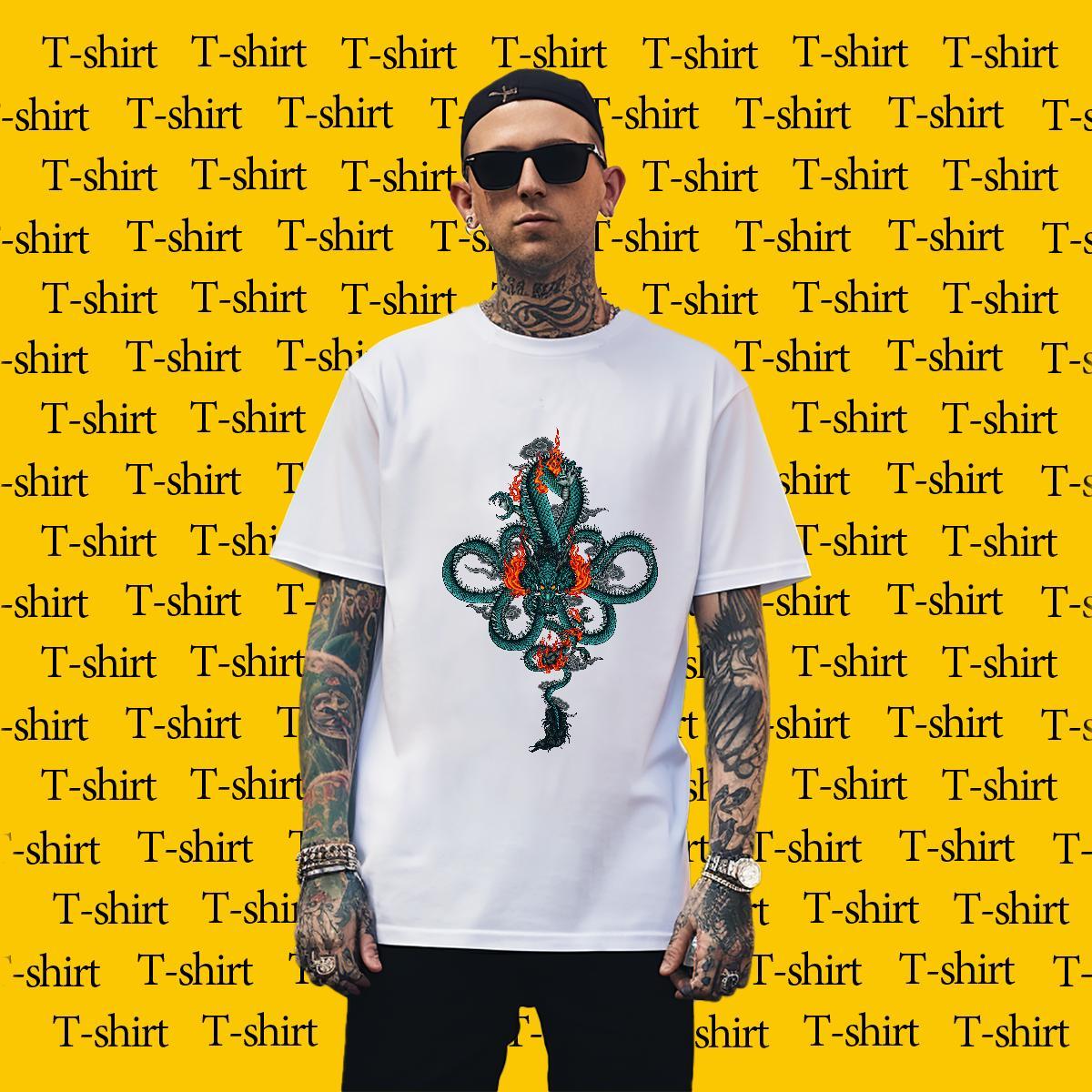 Loose ferocity T shirt Street Casual Men Tops Tees 230g Cotton Classic Round Neck Short Sleeve Custom Printing Tops Shirt