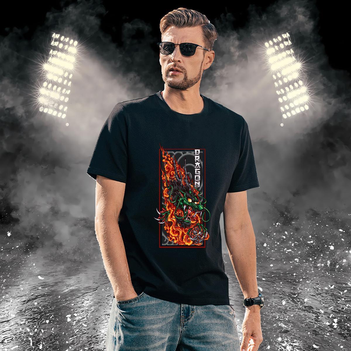 T Shirt For Man 100% Cotton 230g fire Casual Beach Crew Neck Black Oversized Tshirts Fashion Design High Quality Tee Shirt