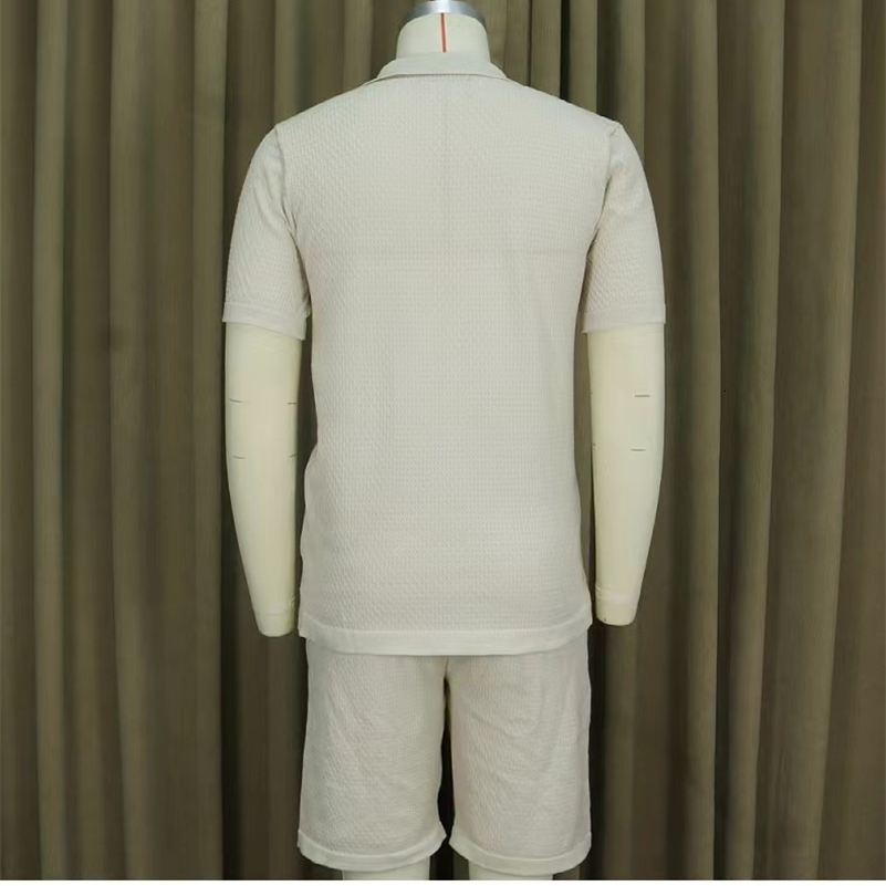 Fashion Men Knit Suits Polo Shirts Cardigan Shorts Two Piece Sets For Men Clothes Jacquard Print Casual Fashion Sweater Outfit 240819