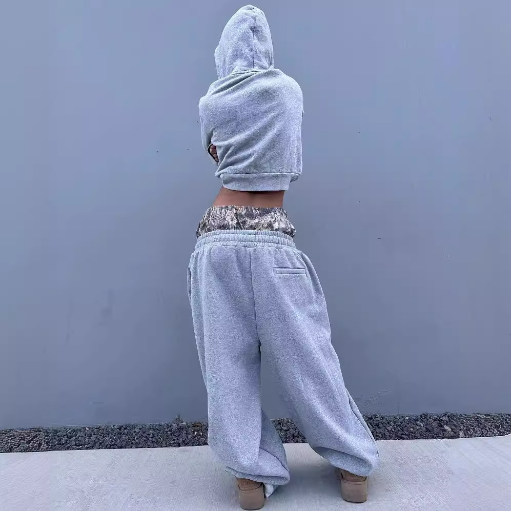Sweatpants Mens Pants Designers Streetwear Wide Leg Retro Double Waisted Sweat Embroidered Camouflage Pattern Trend Casual Unisex Baggy Comfortable