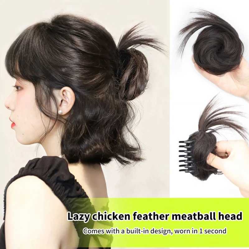 Synthetic fur curly wig clip meatball head elastic ponytail hair extension curly wig piece W240817
