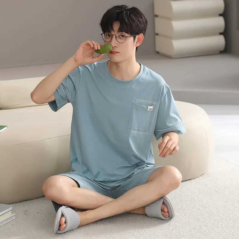 Modal Sleepwear Mens Summer Thin Round Neck Short Sleeve Ice Cool Summer New Home Set Mens Pajama SetW240719