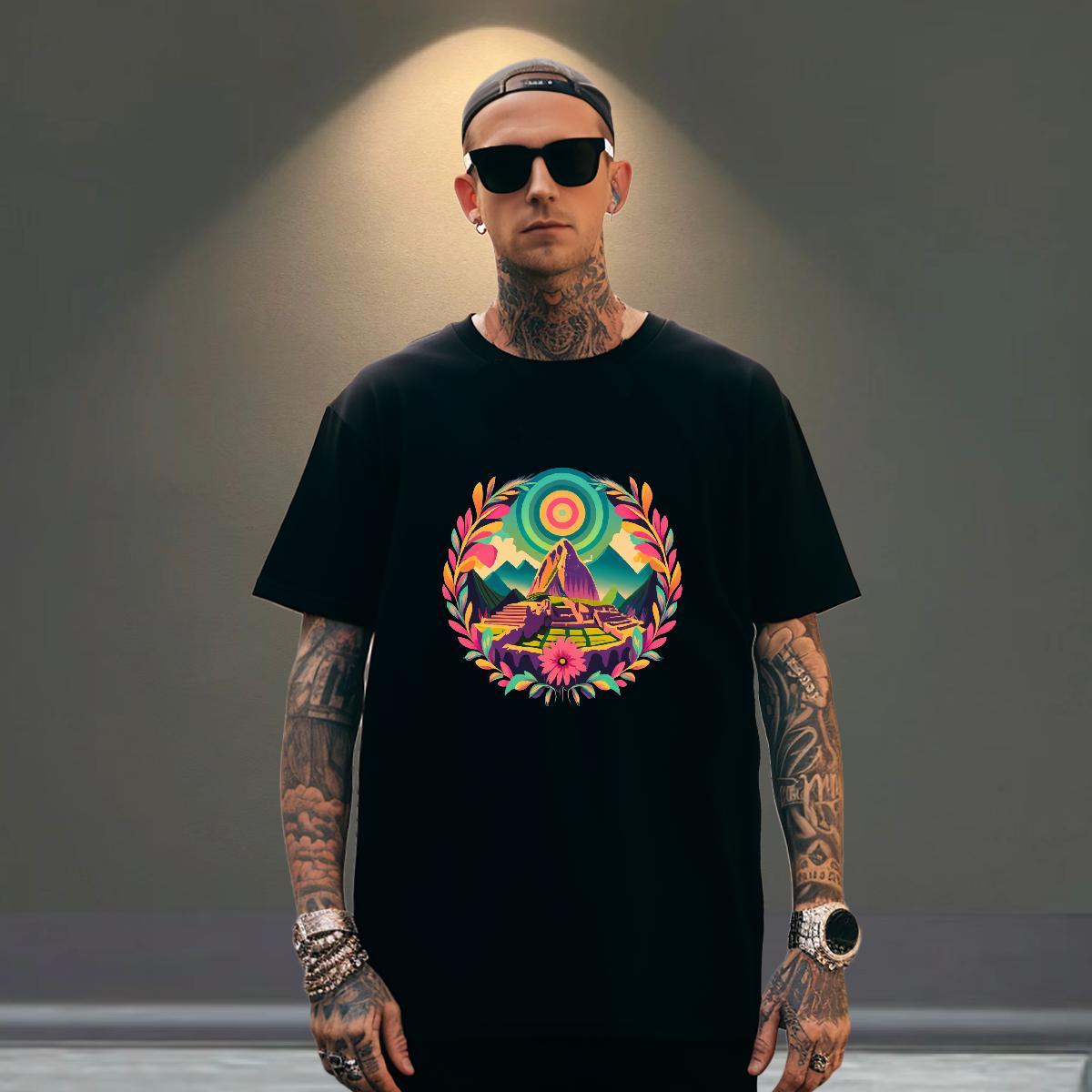 Brand Mens Tshirts Home Outdoor 100% Cotton 230g Black Oversized O Neck Short Sleeves mountains T Shirts Men DIY Tees Shirts