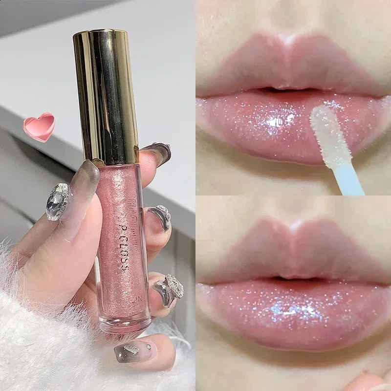 Mirror Pearl Glitter Lip Oil Long-lasting Moisturizing Plumping Gloss Lip Tint Makeup Sparkle Water Light Glaze Liquid Lipsticks 240819