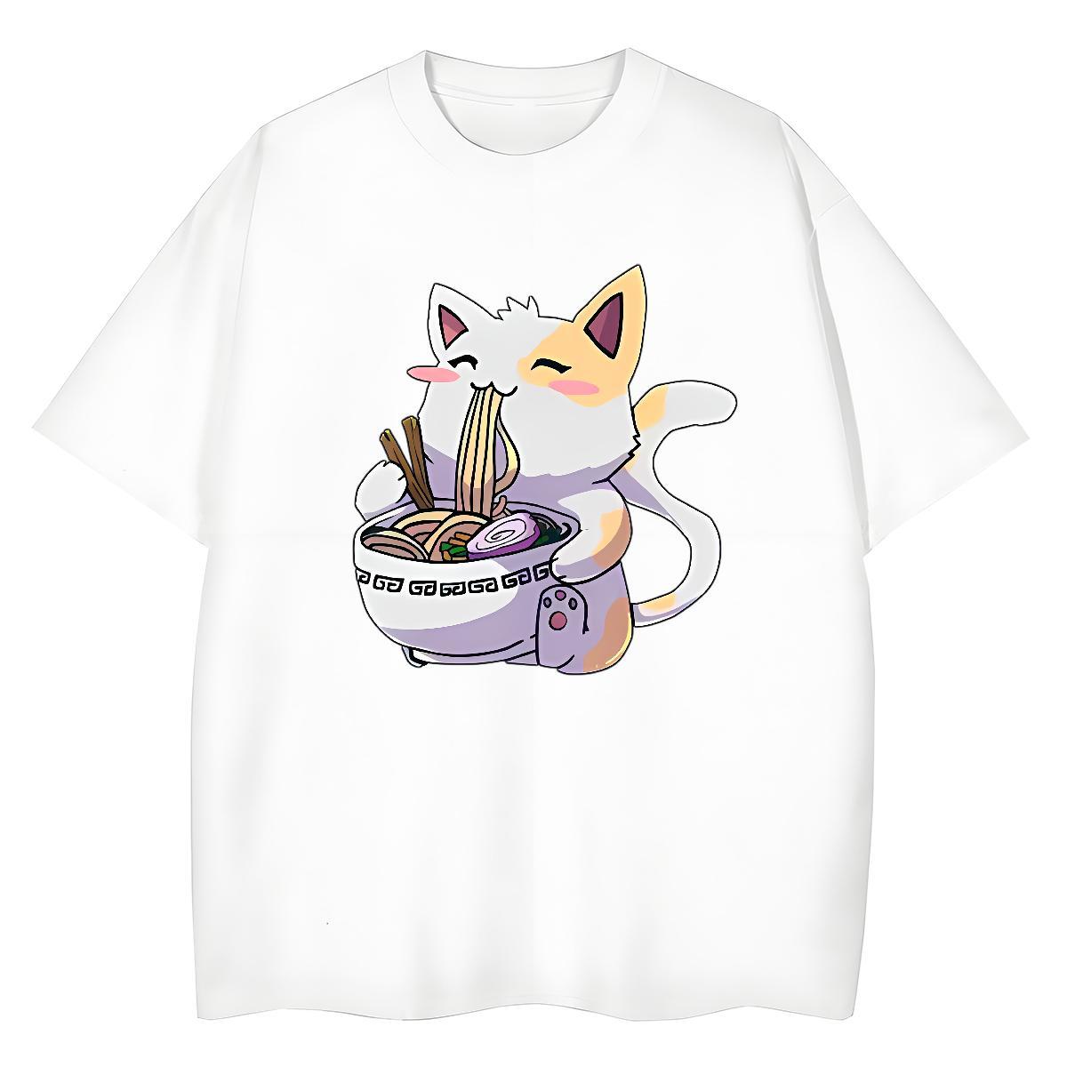 DIY Couples T Shirts High Street Hip Hop O Neck Short Sleeves Polos Free Shipping 230g 100% Cotton cat Oversized L-4XL T-Shirts for Women