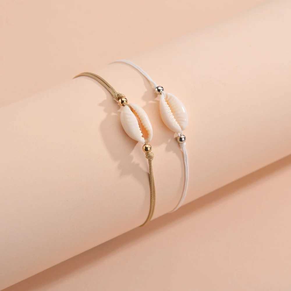 2-piece beach style hand woven seashell adjustable womens ankle W240815