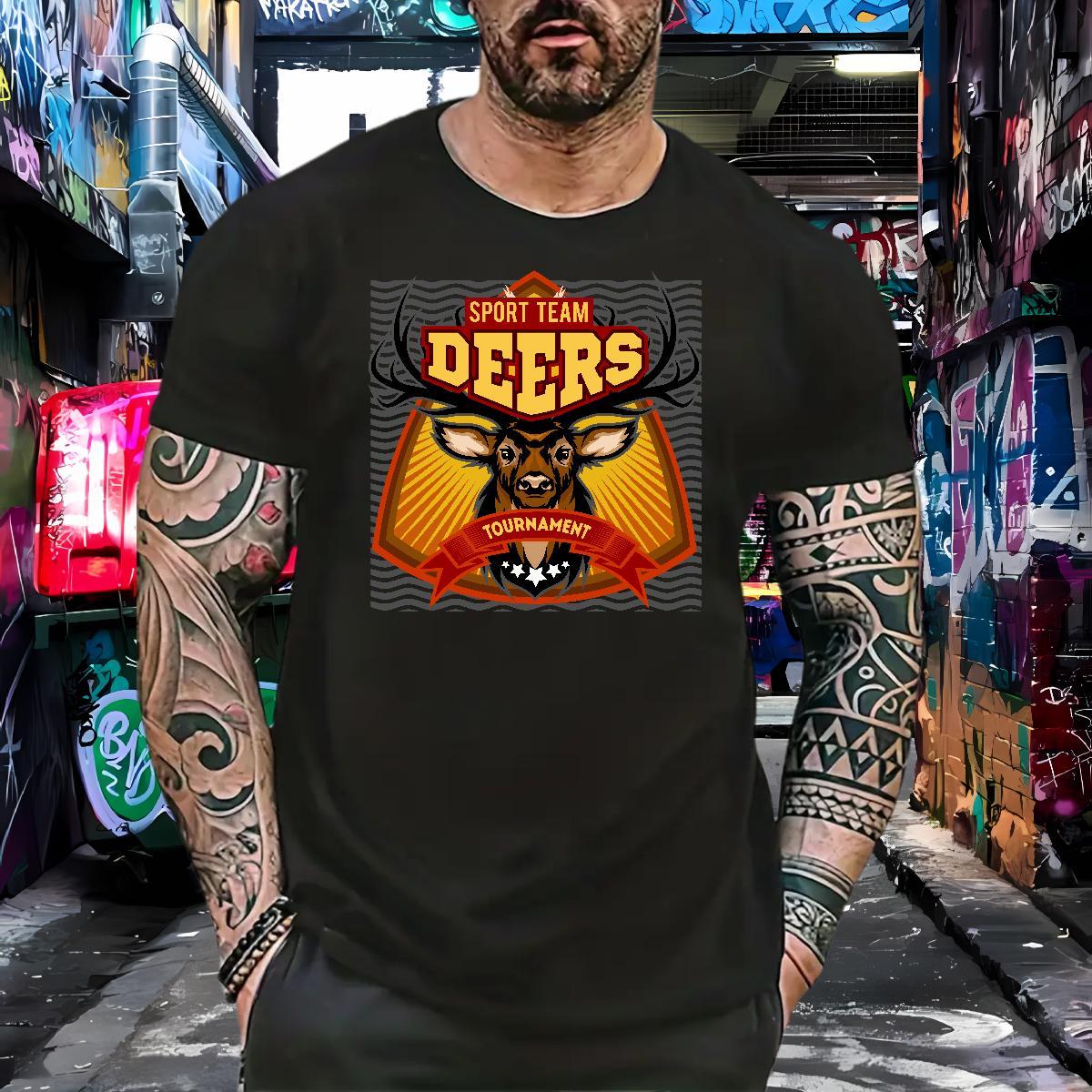 Cool Design T Shirts Men deer Breathable Crew Neck Street Wear Custom Print Plus Size 100% Cotton 230g Men Tops Tees 2024 Designer Tops Shirt