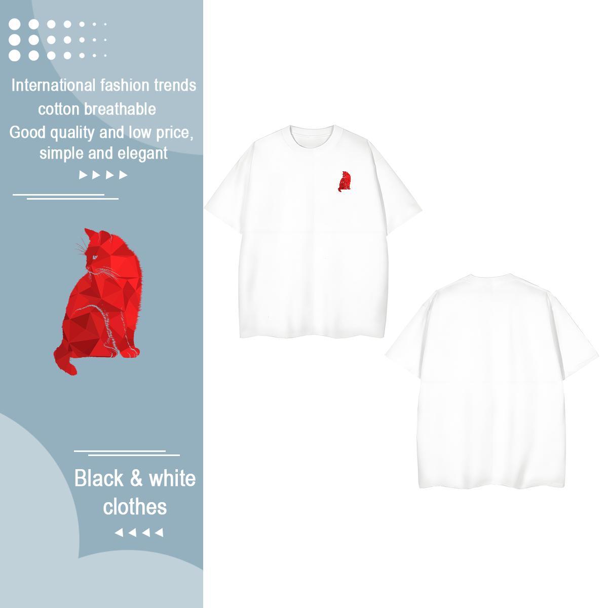 Fashion Design Couples T Shirts cat High Street Hip Hop 230g 100% Cotton Top Tees Breathable Short Sleeve Comfortable T shirt Customized Print