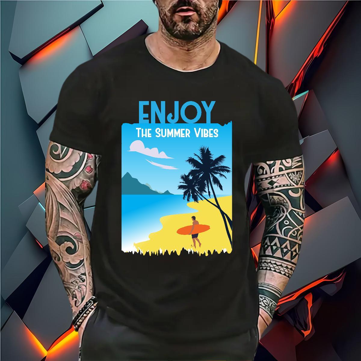 High Quality beach 230g 100% Cotton Mens Tshirts Beach Breathable Crew Neck Mens T Shirts 2024 DIY Asian Size Wear