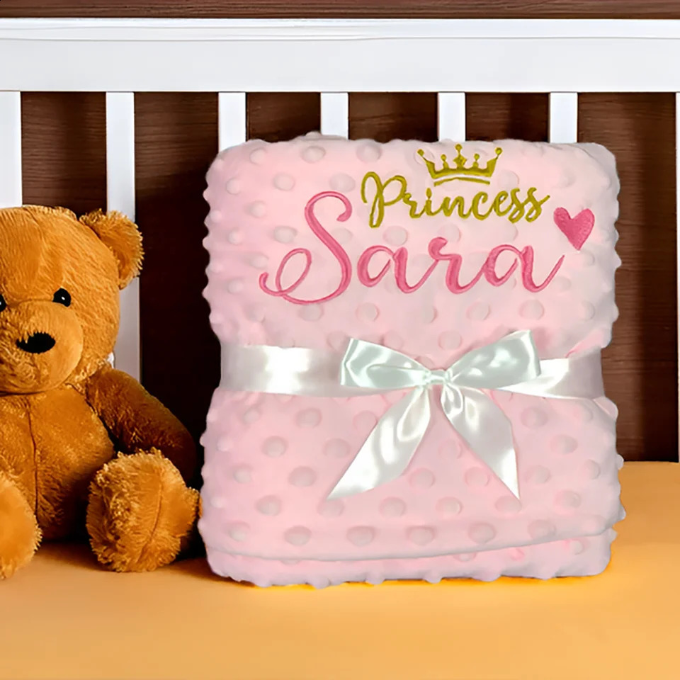 Name Personalized Baby Kids Sherpa Minky Fleece Blanket born Boy Girl Birthday Gift Swaddle Bed Toddler Stroller Crib Blanket 240813