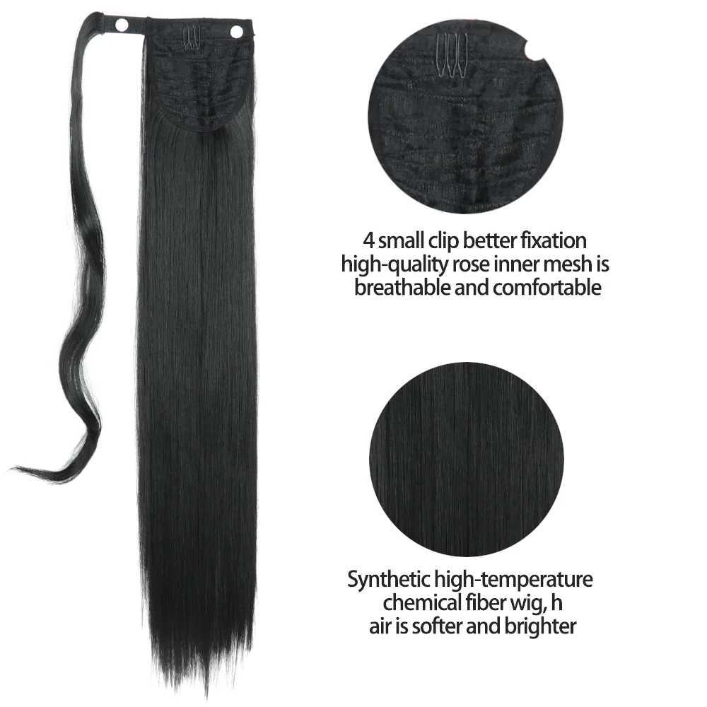 AZQUEEN synthetic 22 inch long straight ponytail wrapped clip style hair extension ponytail wig hair extension atmospheric W240817