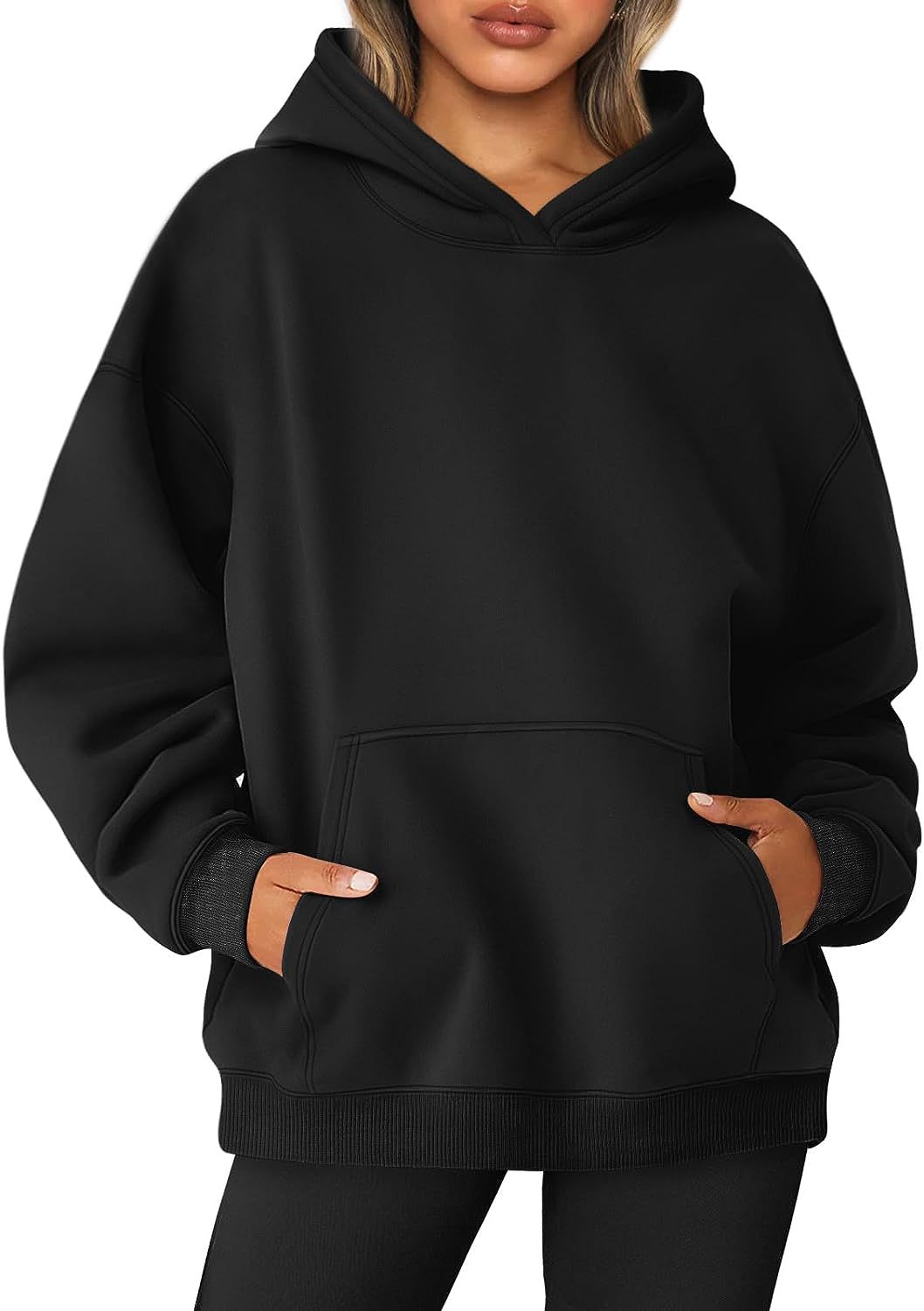 Casually Chic Women's Sweatshirt with Warm Knit Fabric Fashionable Solid Hue Sportswear