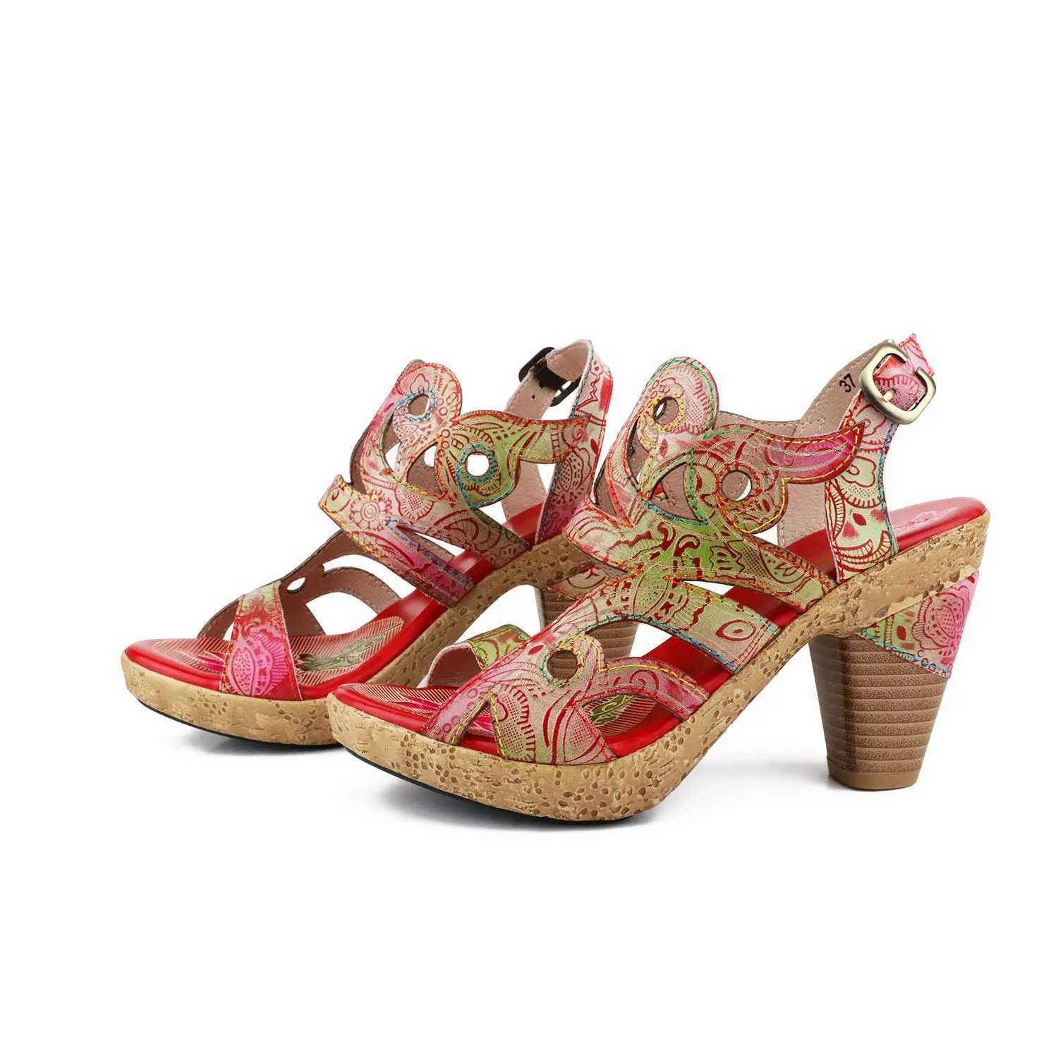 Vicconfy Vintage High Heel Leather Womens Sandals CL240806