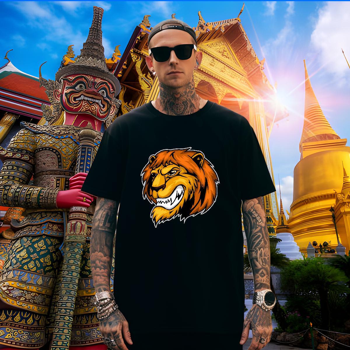 Brand Man T Shirts lion Crew Neck Breathable Street Casual Custom Print Oversized 230g Pure Cotton Tshirts Customized Polos