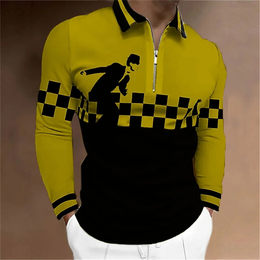 Mens Polo Shirt Golf Shirt Plaid Graphic Prints Turndown Print Outdoor Street Long Sleeve Zipper Print Clothing Apparel Sports 240820