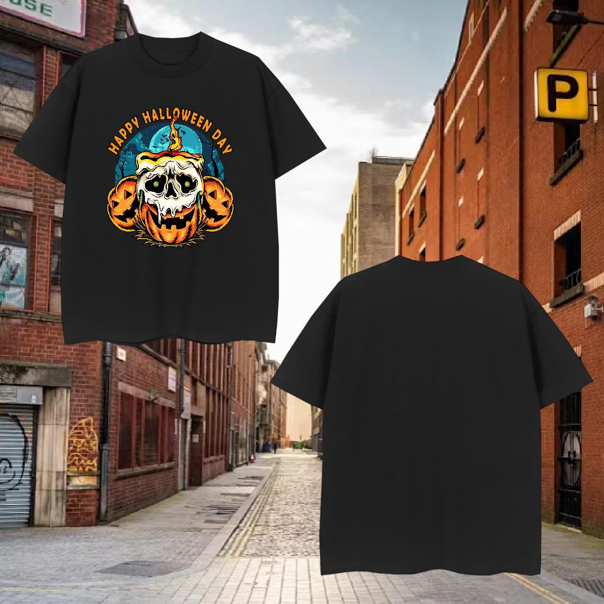 T Shirt For Man 230g Pure Cotton pumpkin Street O-Neck Short Sleeve Plus Size Cartoon Couples T Shirts Brand Loose Fit Tees Shirts
