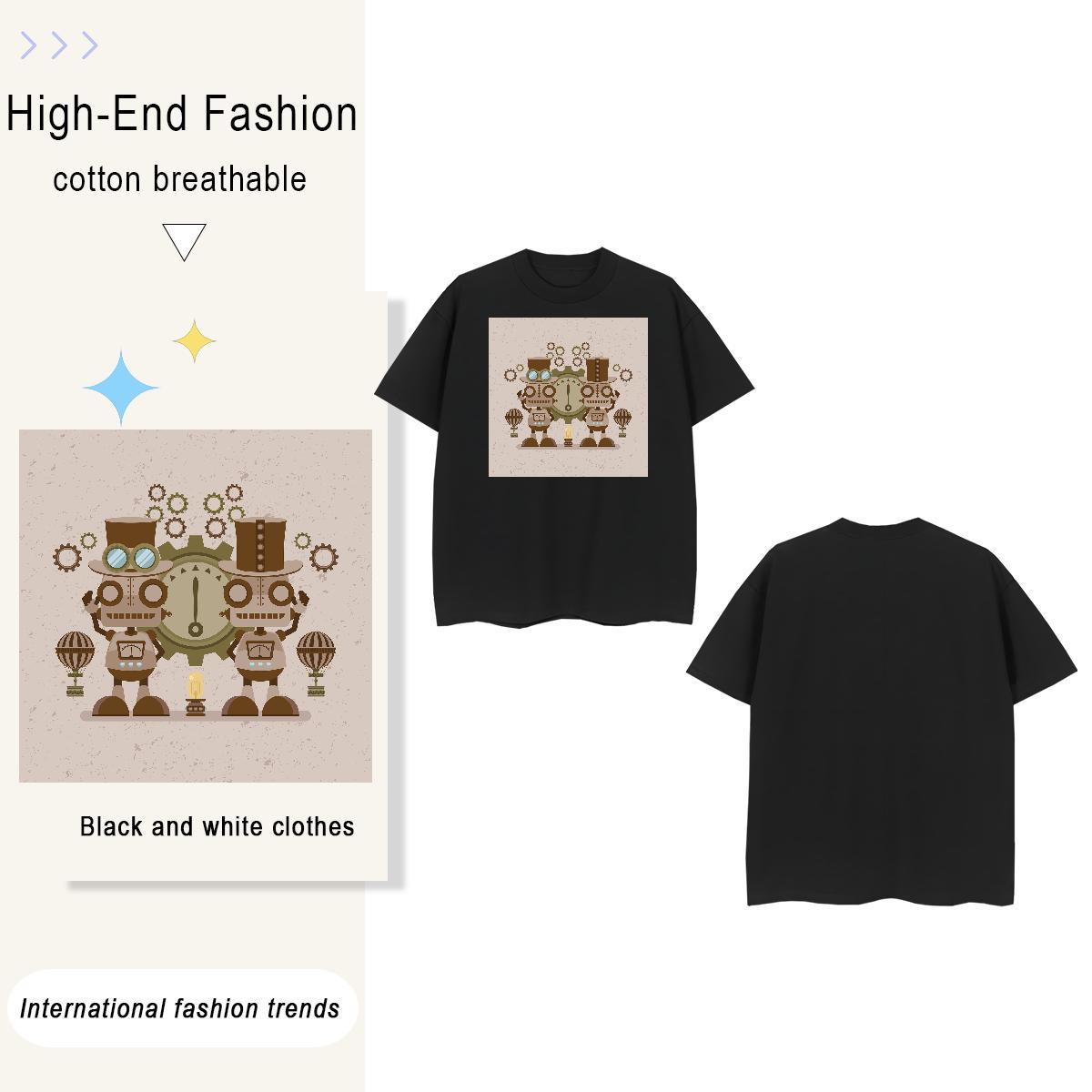 Unisex robot 230g Cotton Tshirts Casual Daily Wear Crew Neck Breathable T shirt 2024 Customized Print Tops Tees