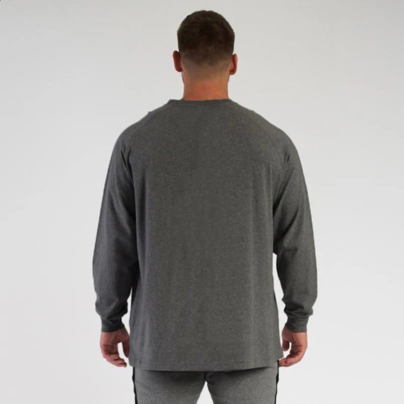 Oversized Loose Long Sleeve T Shirt Mens Fashion Streetwear Hip Hop Fitness T-shirt Spring Plian Gym Clothing Workout Tshirt 240820