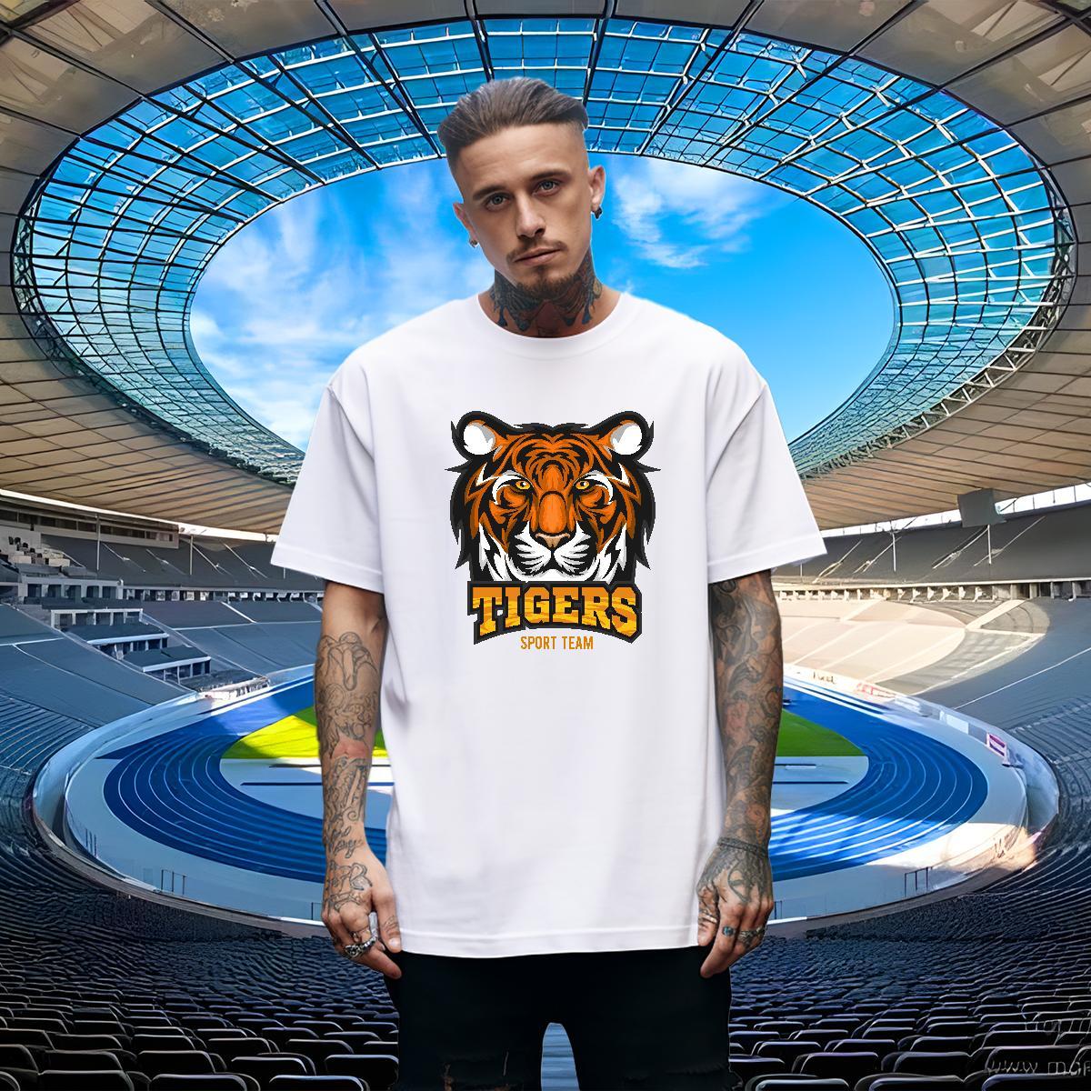 Classic Tshirts Casual Beach 230g Pure Cotton Custom Printed Breathable Short Sleeve tiger Mens T Shirts Designer Fashion Wear