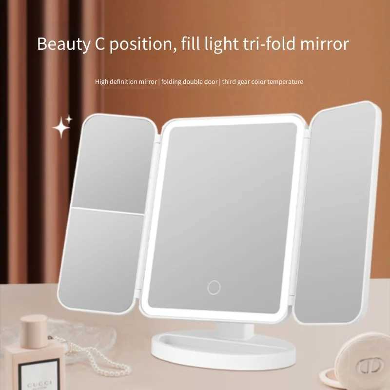 Trifold Makeup Mirror LED Lights Dorm Dressing Mirror Beauty Light up your fill light with Smart Complementary Makeup Mirror Tri Y240819