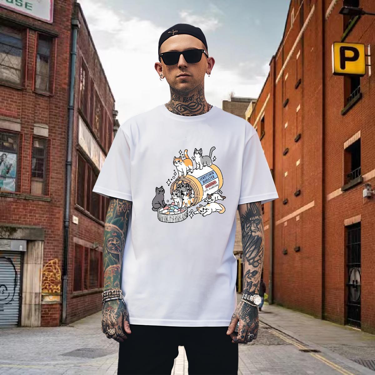 Loose Fit Man T Shirts cats O Neck Short Sleeves Street Casual Custom Anime 230g 100% Cotton Tshirt for Man Woman New Designer Clothings