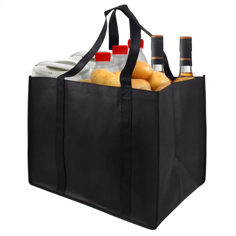 NonWoven Black And Gray Simple Foldable Portable EcoFriendly Large Capacity Reusable Grocery Duty Shopping Bags Handbag y240925