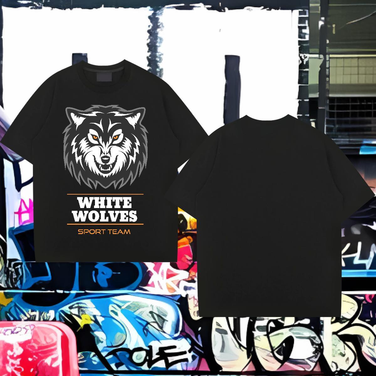 Loose T shirt wolf O-Neck Short Sleeve Daily Outfit DIY Logo Oversized 230g 100% Cotton Tshirts 2024 Designer Tee Shirt