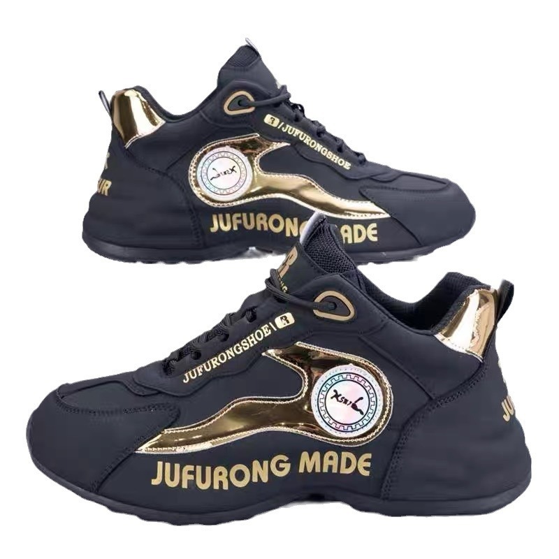 Ddmysports Sports For Both Men Women Spring And Autumn New Item Leather Face Color Blocked Running Shoes Thick Soled Lightweight Student Casual OUTDOO
