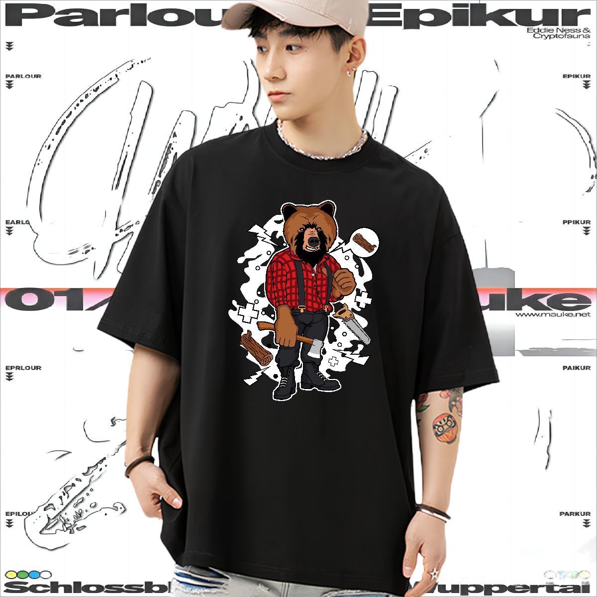 Classic Casual Tshirts angry Street wear Hip Hop 230g 100% Cotton Top Tees Breathable Crew Neck Brand Mens T Shirts Anime Print