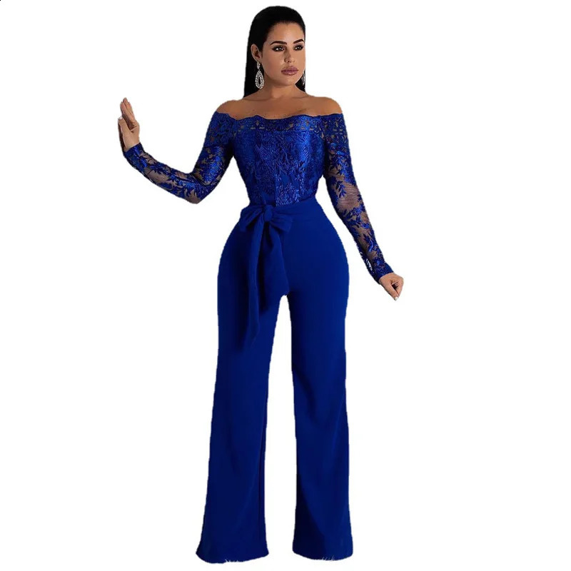 Appliques Lace Patchwork Jumpsuit Women Sexy Off Shoulder Slash Neck Long Sleeve Elegant Wide Leg Pants Jumpsuit Party Overalls i240820