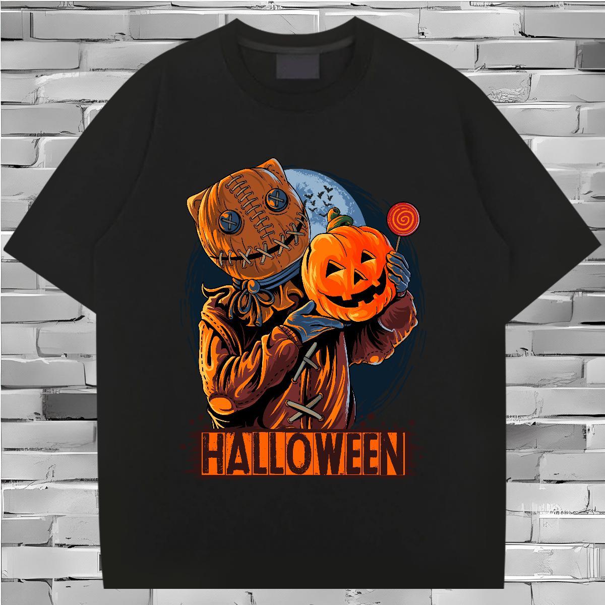 TOP Quality T-Shirts pumpkin O-Neck Short Sleeve Sport Black White 230g Cotton Couples T Shirts Wholesale Tshirts