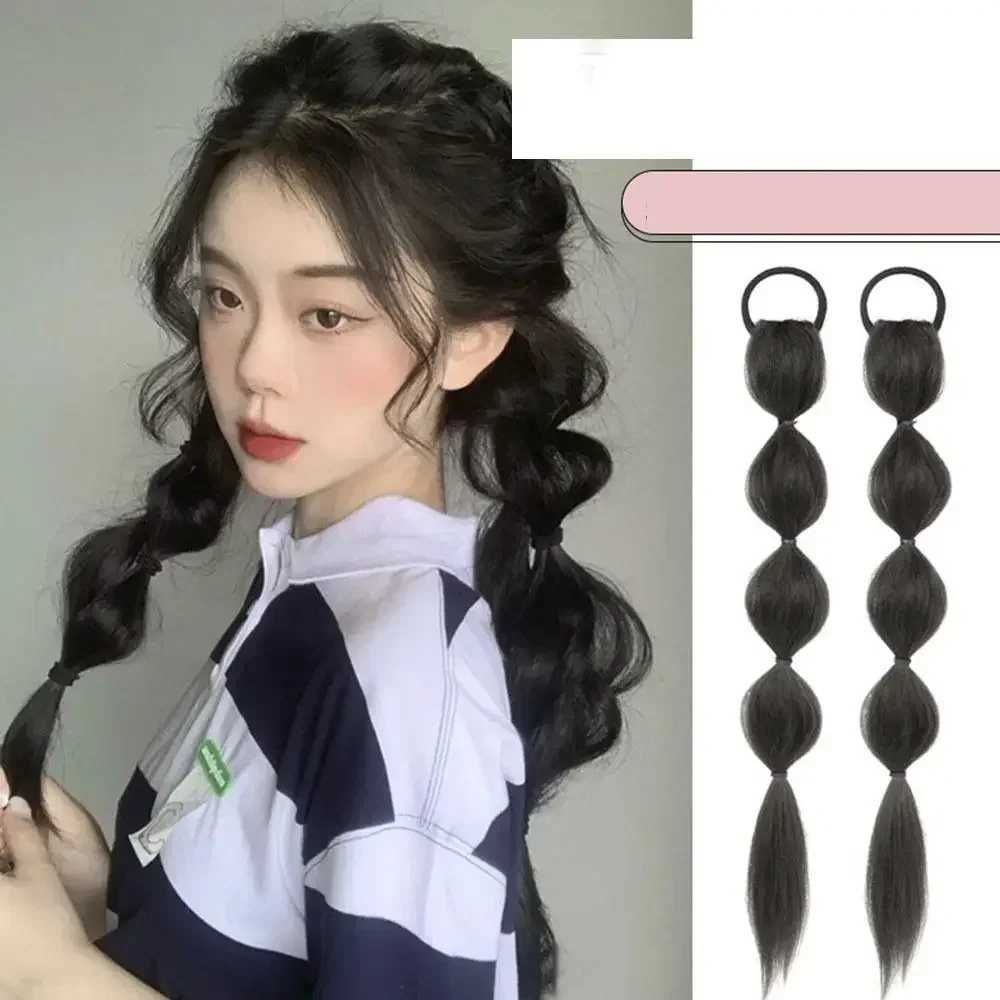 Female Bubble Plaque Synthetic Wig Double Ponytail Hair Extension Sweet Cold Simulated Hair Natural Temperature Artificial Wig W240817
