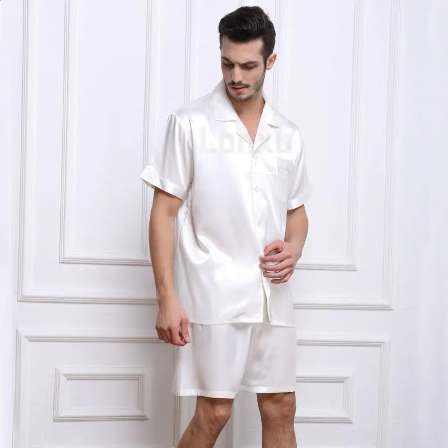 Mens Silk Satin Pajamas Pyjamas Short Set Sleepwear Set Loungewear U.S.SMLXL2XL3XL4XL Solid__s 240819