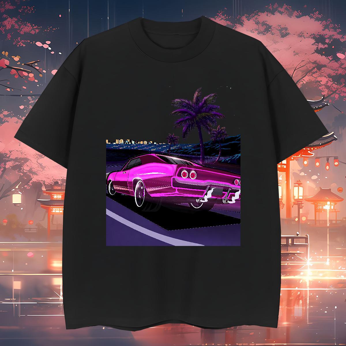 Classic car T Shirts Men Summer Casual Men Tshirts 230g 100% Cotton Wholesale Breathable Short Sleeve Anime Print Tee Shirt