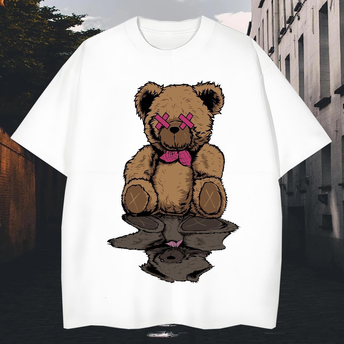 Wholesale Tshirt for Man Woman bear Street Casual 100% Cotton 230g Polos Breathable Short Sleeve Unisex Mens T Shirts Custom Cartoon
