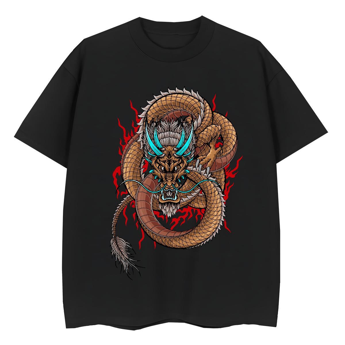 T Shirt For Man 230g Cotton dragon Daily Wear O Neck Short Sleeves Skull Men Clothes T-Shirt 2024 DIY Designer Clothings