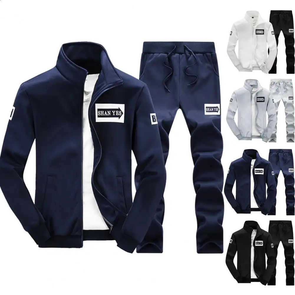 Autumn Men Set Quality Fleece Sweatshirt Pants Sporting Sweat Suits Mens Survetement Sportswear Male Tracksuit 240819