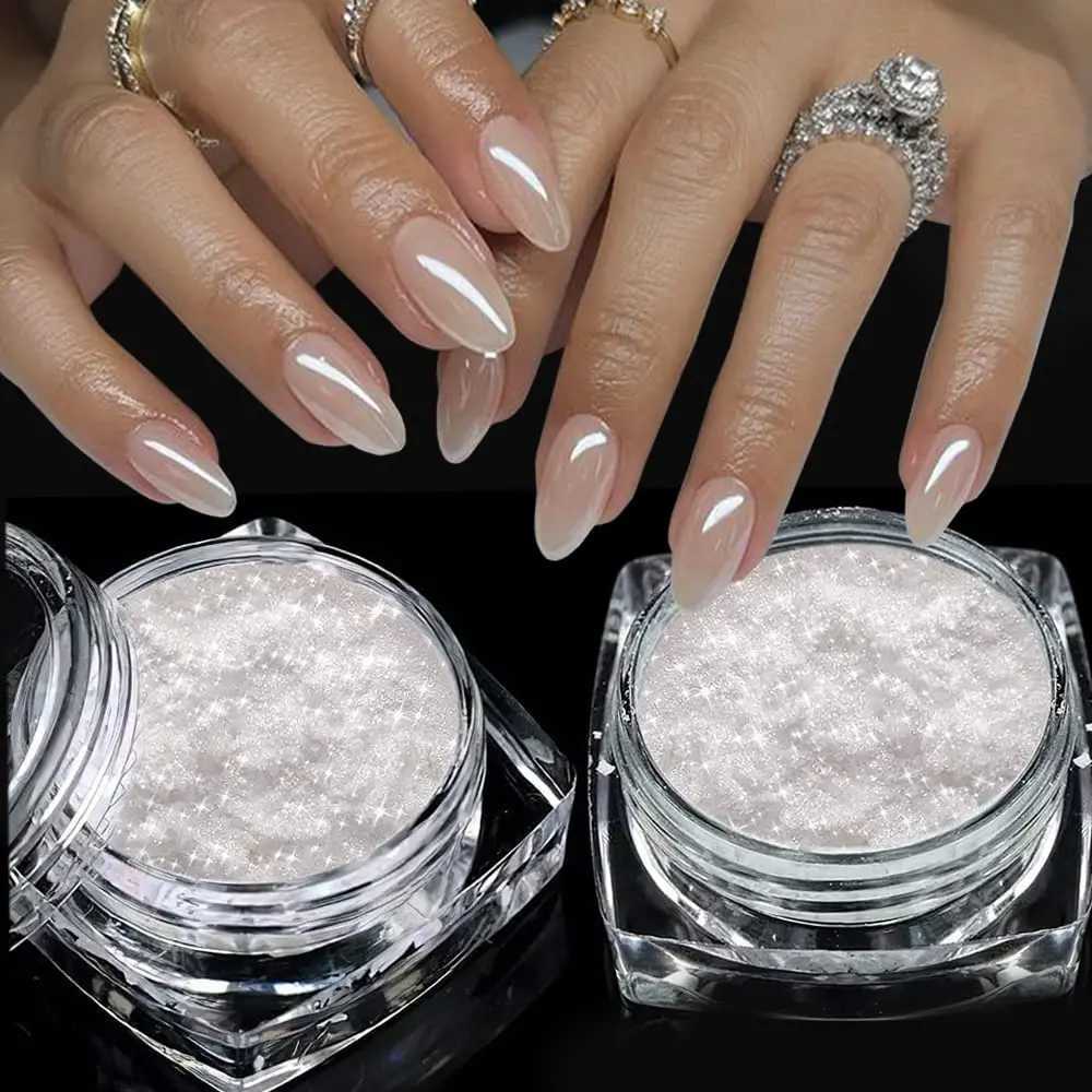 White Chrome Powder Pearl Shimmer Chrome Powder with Mirror Effect Pearl Effect Chrome Glazed Donut Nail Chome Pigment DecorXJ240815