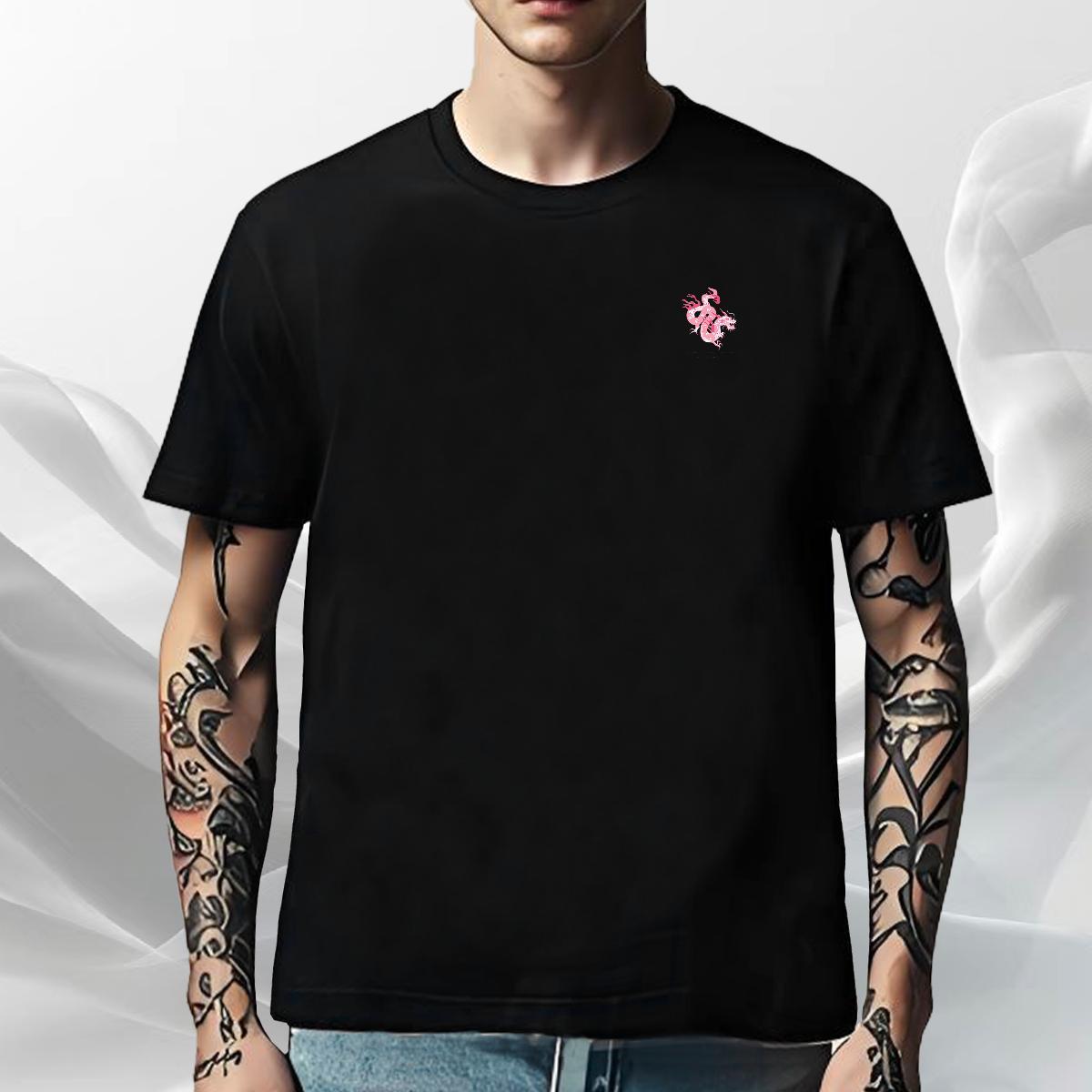 Cool Design Men Tops Tees Casual Beach 230g Pure Cotton Cartoon Print Breathable Crew Neck Pink Dragon T Shirt For Man Fashion Clothings