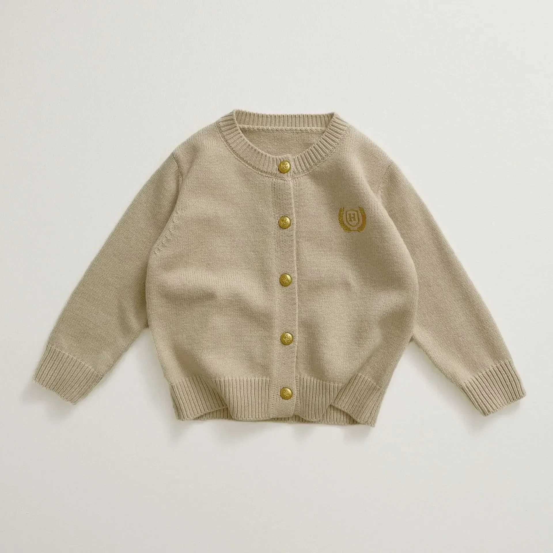 Childrens Sweater 2024 Spring/Summer New Collection Childrens Academic Open Knitted Woolen Sweater Casual Style Embroidered Open Knitted Woolen Sweate