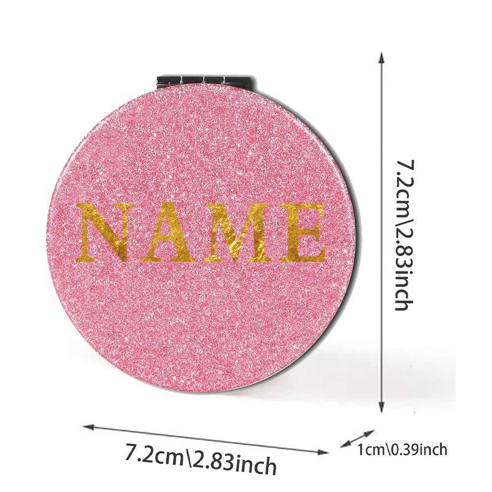 Customized Name Double Sided Shiny Makeup Mirror PU Handheld Magnifying Mirror Travel Beauty Cosmetic Tool Personalized Pattern Y240819