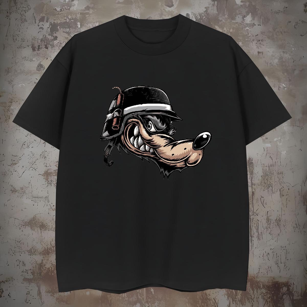 Designer Fashion Men Tops Tees wolf Hip Hop Street 230g Pure Cotton Tee Shirt Breathable Short Sleeve Loose Mens T Shirts Custom Print Plus Size