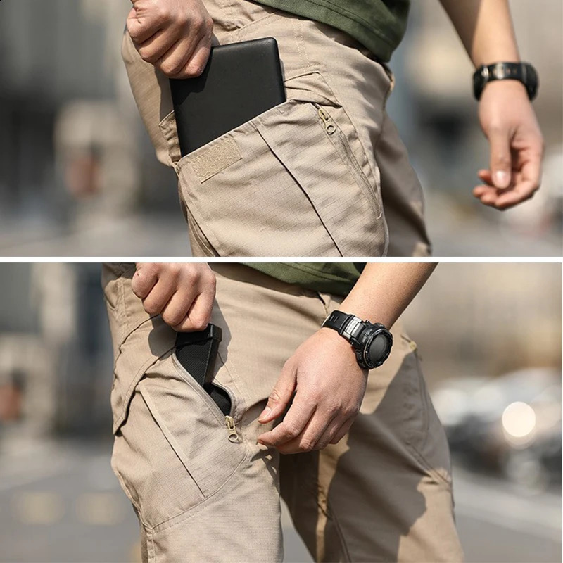 Mens military tactical pants large side pockets abrasion resistant scratch mens outdoor transparent hiking 240808