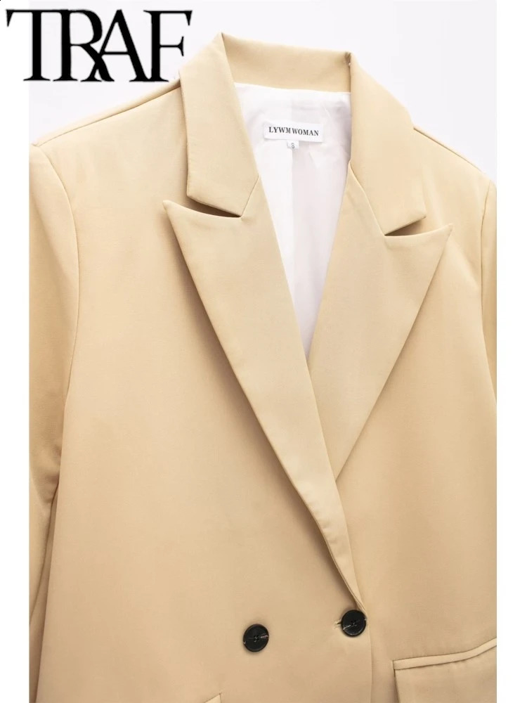 TRAF Office Womens Loose Color Jacket Summer Long Sleeve Double Chest Coat Y2k OL Top 240819