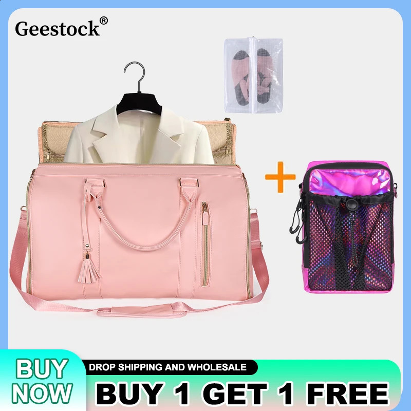 Geestock 2pcs Bags Foldable Suit Storage Bag Women Large PU Travel Bag High Capacity Waterproof Suit Duffel Bag Outdoor Handbag 240819