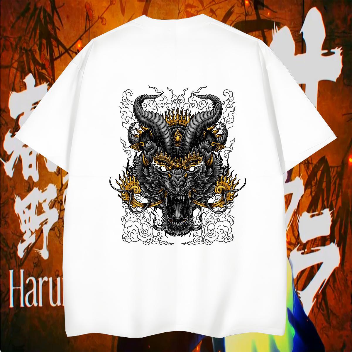 Mens T Shirts 100% Cotton 230g dragon Hip Hop Street Breathable Short Sleeve Anime Print Men Tees New Wholesale Tops Shirt
