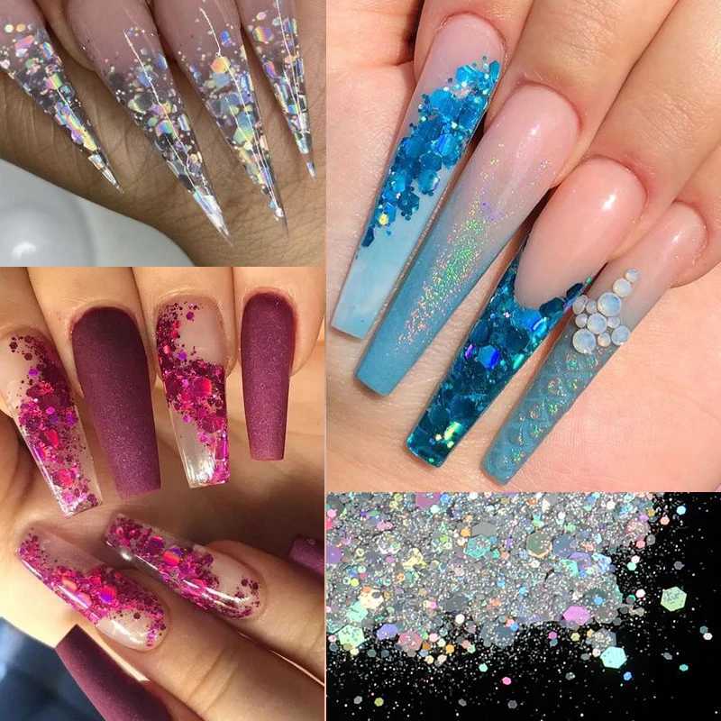 50g/Bag Holographic Green Nail Glitter Powder Mixed Hexagon Flake Sequins Nail Art Decorations for Manicure Paillette DIY DesignXJ240815